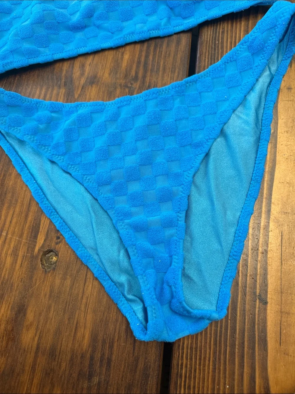 triangl swimwear Bright Blue Textured Check Bikini Set.  Too large/Bottom XL.